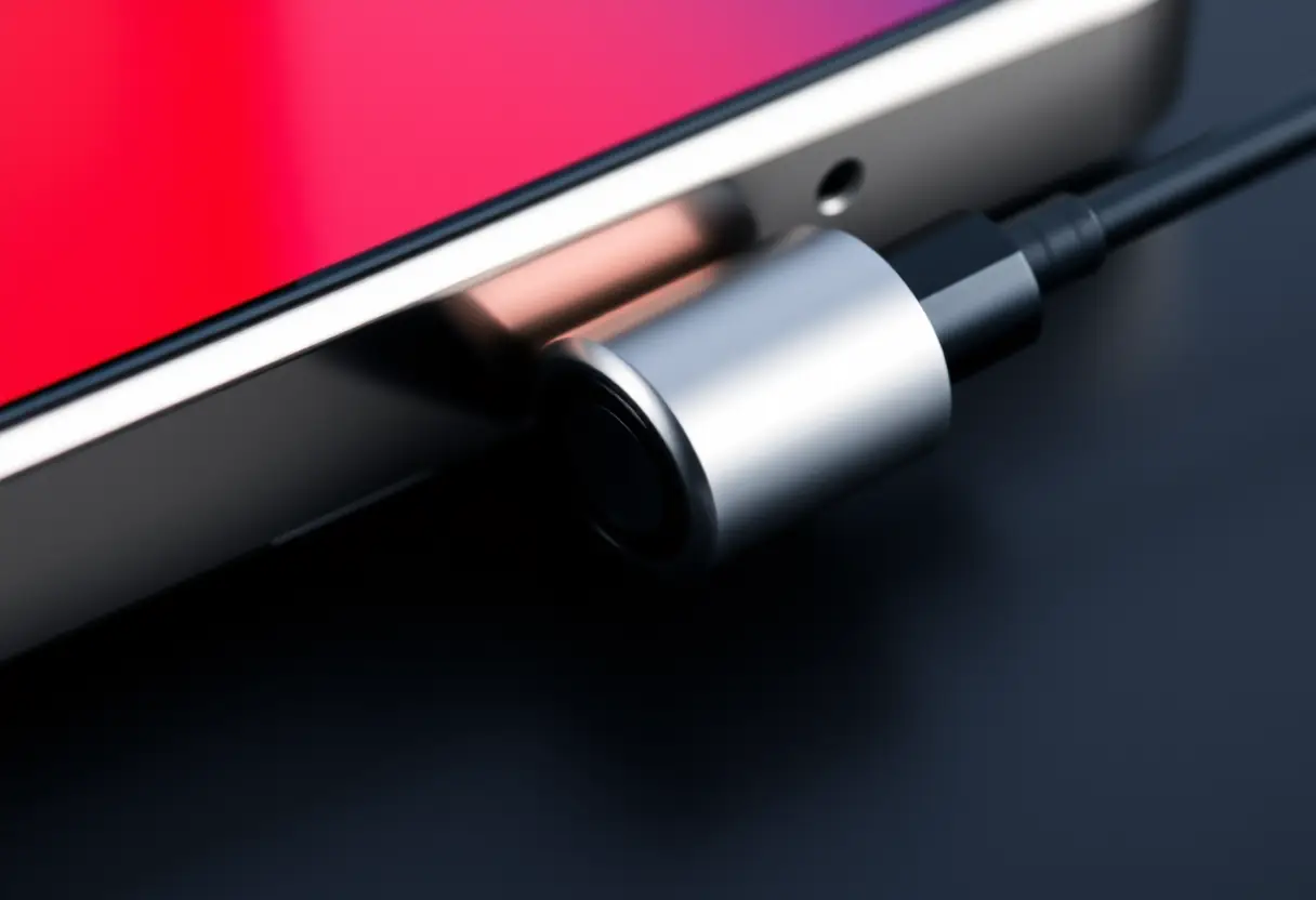 Connecteur magnétique fixé au port de charge d'un téléphone
