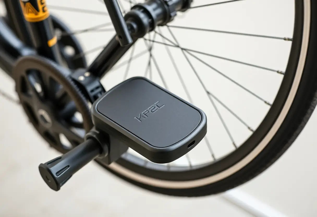 Vue d'un chargeur de pédalier installé sur un vélo électrique