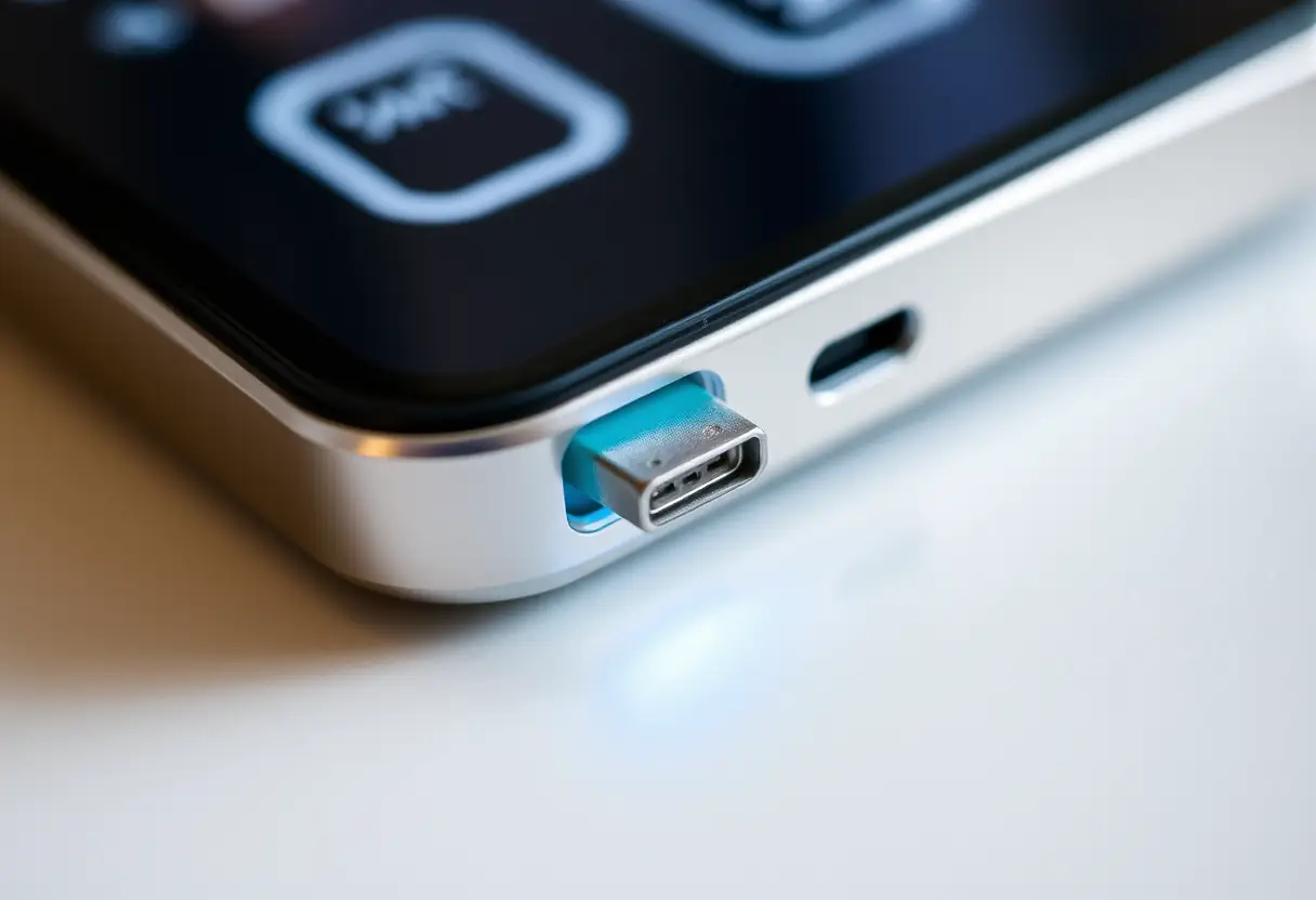 Port de chargement légèrement endommagé sur un smartphone